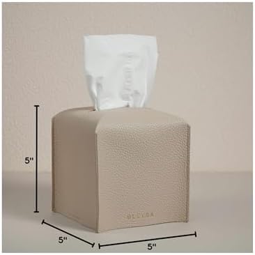 OLETHA Square Tissue Box Cover, Aesthetic Desk Decor, Light Taupe, 2 Pack - Image 7