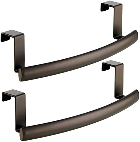 mDesign Steel Over Door Curved Towel Bar Storage, Hanger for Cabinet or Cupboard, Holder Rack for Kitchen, Bathroom - Holds Hand/Dish Towels, Washcloths - Spira Collection - 2 Pack - Bronze - Image 6