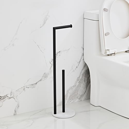 Marble Toilet Paper Holder Stand -Matte Black, Freestanding with Storage, Floor Stand, Silver Toilet Roll Holder, Standing Paper Towel Holder - Image 7