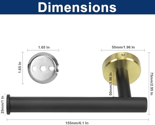 NearMoon Bathroom Toilet Paper Holder, Premium SUS304 Stainless Steel Rustproof Wall Mounted Toilet Roll Holder for Bathroom, Kitchen (1 Pack, Black and Gold) - Image 6