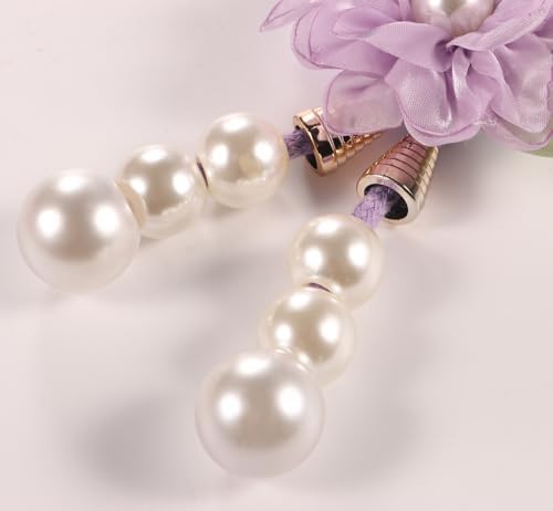 Adjustable Curtain Tiebacks, 4-Pack Hand-Woven Rope with Silk Flower & Pearl, Decorative Window Cord Holders for Drapery, Long Loop Design for All Curtain Thickness (Purple) - Image 7