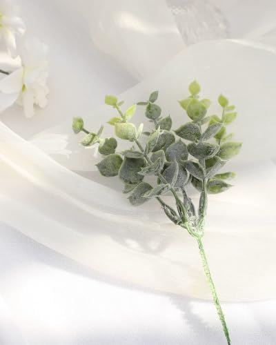 18pcs Artificial Flocked Eucalyptus Stems Faux Greenery Spray,Best Filler Fake Plants for DIY Wedding Bouquet Centerpieces Arrangement - Image 5