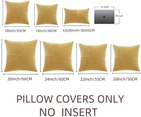 Fancy Homi 2 Packs Mustard Yellow Big Decorative Throw Pillow Covers 24x24 Inch for Living Room Couch Bed, Farmhouse Boho Home Decor, Soft Corss Corduroy Patchwork Accent Square Cushion Case 60x60 cm - Image 6