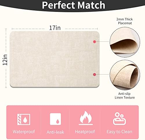 Maxpearl Faux Leather Placemats Set of 6, Easy to Clean, Beige - Image 6