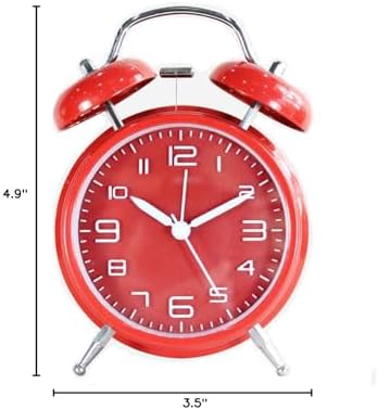 TXY Classical Twin Bell Alarm Clock for Bedroom with Stereoscopic Dial, Frosted Shell, Backlight, Extra Loud Machinical Ringtone, Battery Operated Loud Alarm Clock for Home Office (Red) - Image 7