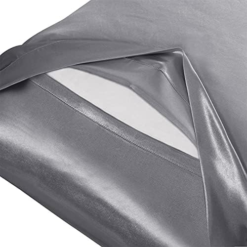 Ersmak Satin Body Pillow Cover, 20x54 Inches Grey Ultra Soft Case for Hair and Skin, Silky Slip Cooling Long Side Pillowcase With Envelope Closure - Image 7