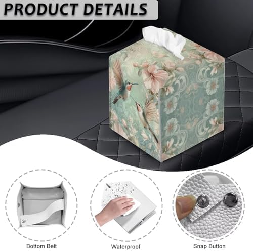 Square Tissue Box Cover PU Leather Tissue Box Holder 5x5x5 inch Waterproof Protective Cover for Modern Home Car Office Hotel Decor Hummingbird Pattern - Image 5