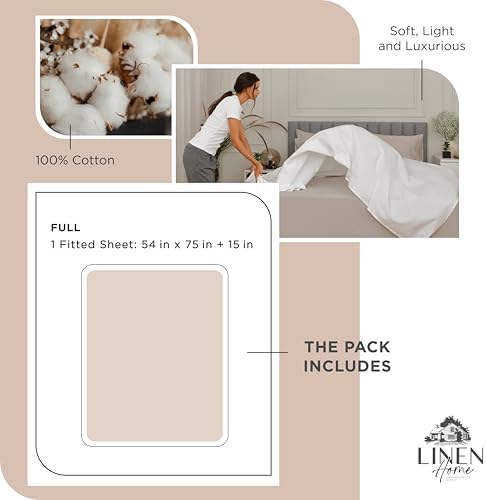 Linen Home 100% Cotton Percale Fitted Sheet only, Full Size, Sand Shell - Image 6