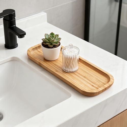 Bamboo Vanity Tray, Bathroom Counter Tray, Toilet Tank Tray, Bathroom Tray for Organizing and Home Decor, 11.8 x 5.1 x 0.8 inch - Image 7