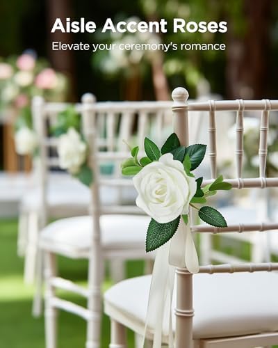 InnoGear White Roses Artificial Flowers 50 Pcs Fake Velvet Silk Rose Floral - Image 7