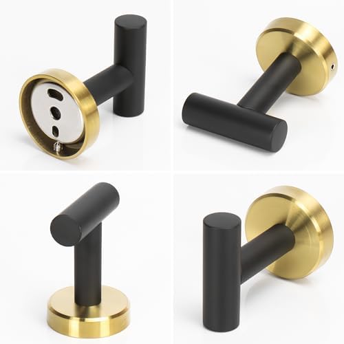 NearMoon Bath Towel Hooks- SUS 304 Stainless Steel Robe Hook Holder, Heavy Duty Coat Hook for Bathroom Livingroom Hotel Kitchen Garage, Wall Mounted (Black Gold, 4 Pack) - Image 6