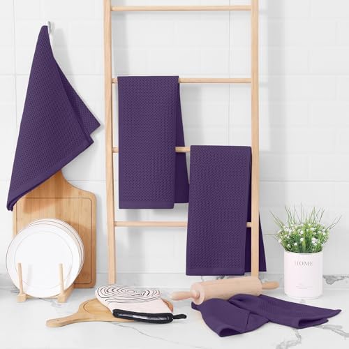 Homaxy 100% Cotton Waffle Weave Kitchen Dish Towels 6-Pack, Eggplant - Image 6