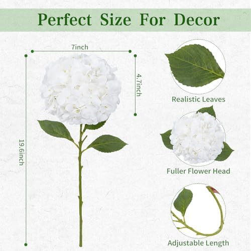 Yastouay 6 Pcs Real Touch Hydrangea Artificial Flowers, White - Image 6