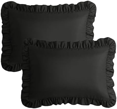 KKJIAF Ruffle Pillow Cases King Size Set of 2, Black - Image 7