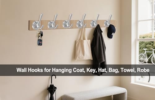 TOFIIGREM Brushed Nickel Wall Hooks, 4 Pack Heavy Duty Coat Towel Hook Metal Double Hook Wall Mounted Hanging, Bath Towel Hooks for Entryway Cubicle Bathroom Closet Garage - Image 6