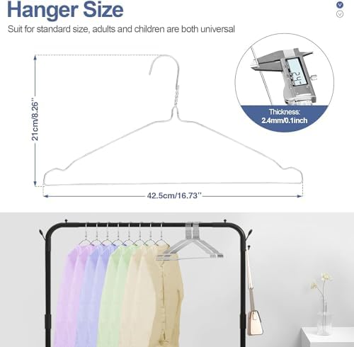 SPECILITE Metal Wire Clothes Hangers Bulk 100 Pack with Grooves, Silver - Image 6