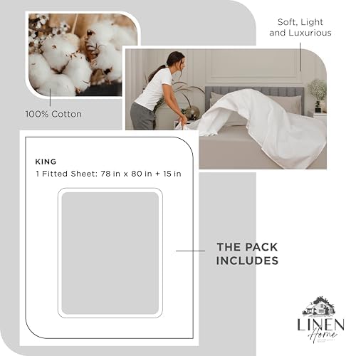 Linen Home 100% Cotton Percale King Size Fitted Sheet only, Dove Grey - Image 6