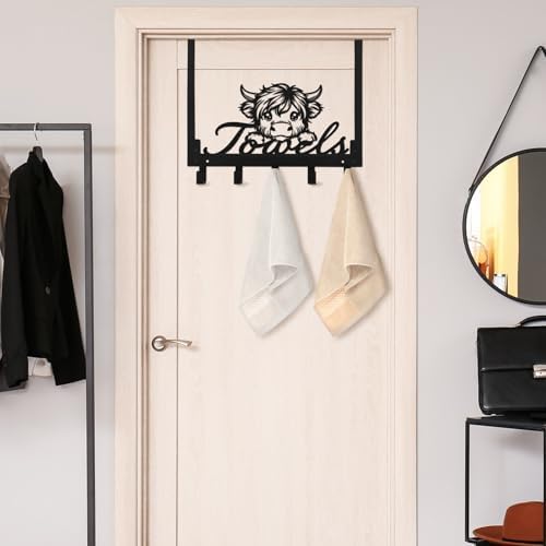 Kathfly Highland Cow Over Door Towel Rack 5 Hooks Black - Image 6