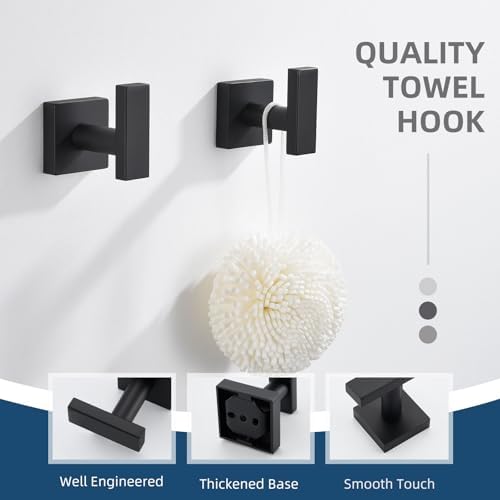 Angle Simple Bathroom Towel Hooks, Robe Coat Hooks, Matte Black, 2 Pack - Image 6