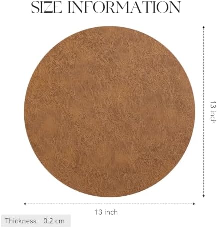 MOSAYT Vinyl Faux Leather Round Placemats Set of 6, 13 Inch, Reddish Brown - Image 7