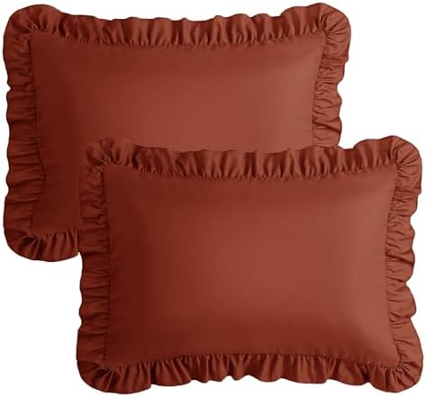 KKJIAF Ruffle Pillow Cases King Size Set of 2, Dusty Orange - Image 7