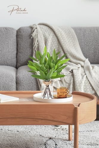 13" Fake Eucalyptus Stems in Vase with Faux Water,Artificial Plants Leaves for Shelf Desk Bathroom Farmhouse Room Coffee Table Home Decor (Eucalyptus-Pointed Leaf) - Image 6