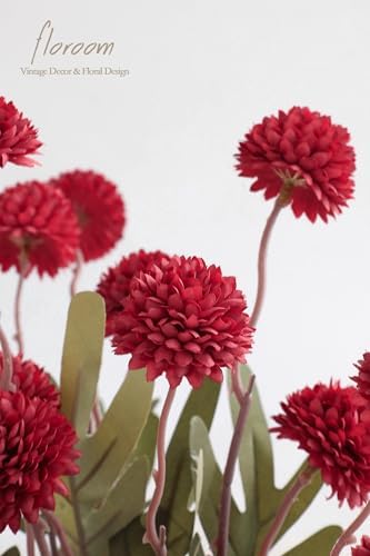 Floroom 5pcs Dark Red Faux Silk Mums Artificial Flowers, Bulk Fake Small Mini Chrysanthemums with Stems for DIY Wedding Centerpieces Floral Arrangements Vase Fillers Home Decorations - Image 4