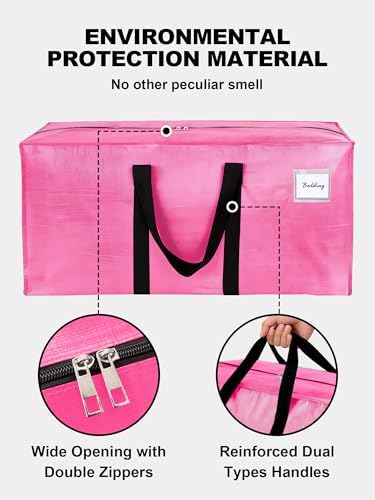 HOMESURE Supports 200lbs Heavy Duty Moving Bags - Strong Zipper & Wrap-Around Handles - Water-Resistant Storage Totes, Durable Alternative to Moving Boxes - 8 Pack - Pink - Image 7