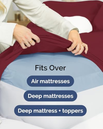 CGK Linens 2 Pack Extra Deep Full Fitted Sheets - Burgundy - Image 7