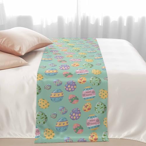 Happy Easter Eggs Bed Runners for Bedroom Hotel,Decorative Bedding Scarf Seamless Colorful Egg on Green Bed End Blanket Bedding Runner Scarves for Full Size Beds,83x20in - Image 7