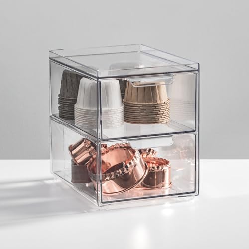 mDesign Stackable Storage Containers Box with 2 Pull-Out Drawers - Stacking Plastic Drawer Bins for Kitchen Pantry and Cupboard, Cabinet, Counter, Island and Tables - Lumiere Collection - Clear - Image 7