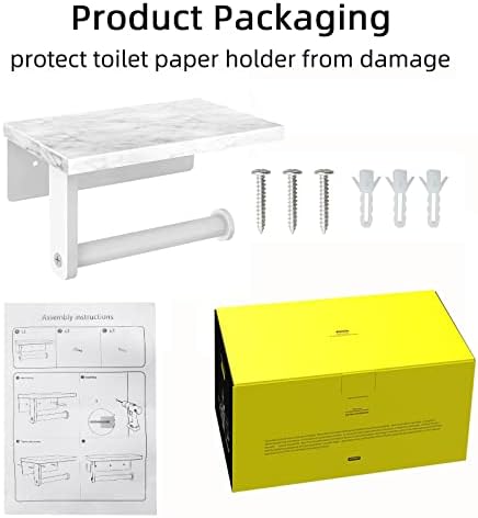 Gypie Toilet Paper Holder with Marble Shelf, Wall Mounted White - Image 6
