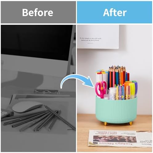 Marbrasse Desk Organizer, 360-Degree Rotating Pen Holder, Desk Organizers and Accessories with 5 Compartments Pencil Holder, Art Supply Storage Box Caddy for Office, Home (Mint Green) - Image 7