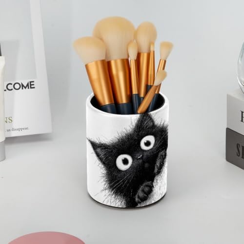 Leather Pen Holder for Desk, Cat Pencil Cup Pen Organizer Makeup Brush Holder for Office Home Kids Countertop Desk Accessory Storage - Image 6