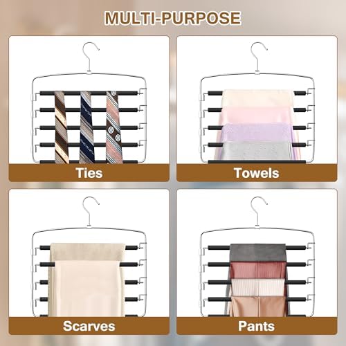 Pants Hangers, 3 Pack Anti-Slip Space Saving Hangers, 5 Layer Swing Arm Pants Hanger Stainless Steel with Non-Slip Padding, Closet Organizers & Storage for Pants Trousers Jeans Scarf - Image 6