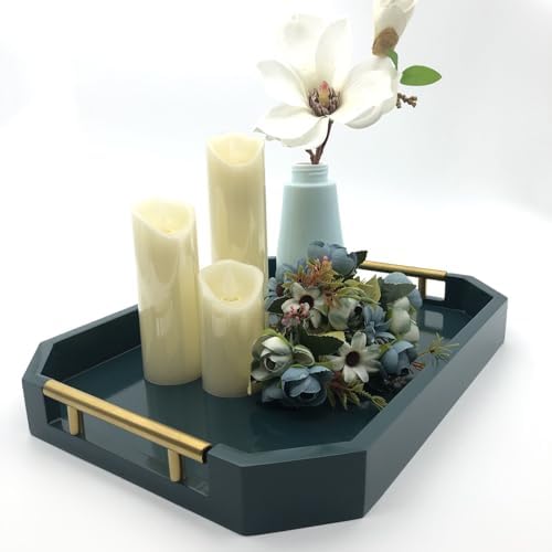 Serving Tray with Polished Metal Handles, Hexagon Coffee Table Tray, Modern Rectangle Decorative Tray, Large Ottoman Tray, Perfect for Storage and Display (Teal Rectangle) - Image 7