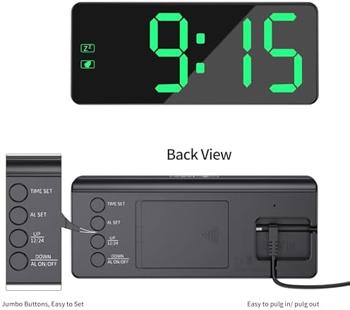 KWANWA Alarm Clock for Heavy Sleepers - 2.4" Super Bright LED with 3-Stage Dimming, 7-Min Snooze, Anti-Power Outage Design/Battery Backup (UL Adapter + 59" Charging Cable Included) - Image 6