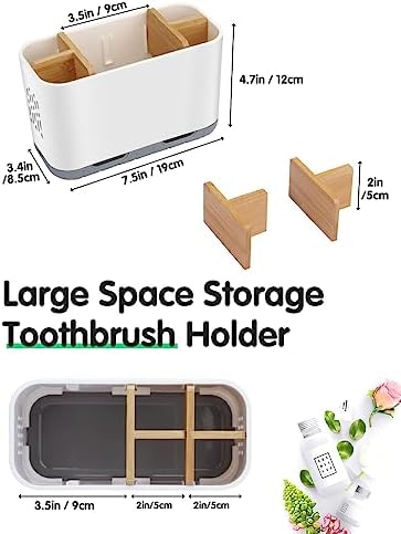 GFWARE Toothbrush Holders for Bathrooms - Bamboo Divider Toothbrush and Toothpaste Holder with Drainage, Kids Electric Toothbrush Organizer for Bathroom Countertop, White Tooth Brush Holder - Image 6