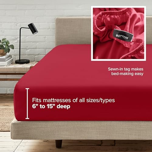 Bare Home Twin Fitted Sheet - 1800 Ultra-Soft (Twin, Red) - Image 6