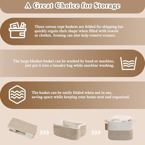 Goodpick Woven Rope Storage Basket for Shelves, White & Camel Mix - Image 7