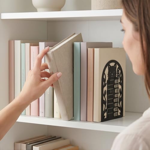 2 Pairs Reading Cat Metal Bookends, Heavy Duty Black Book Support, Creative Books Organiser Stopper for Shelves Bookshelf Office Home Decor, Cat Lovers & Bookworms Gift - Image 7