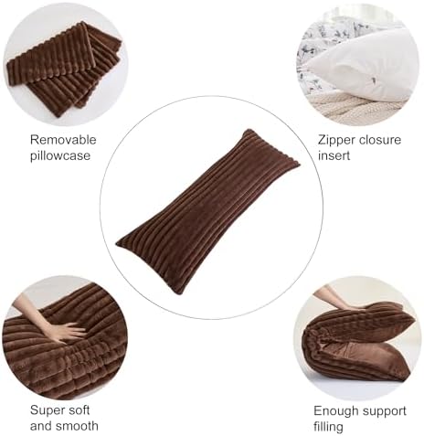 Full Body Pillow with Fluffy Stripe Faux Fur Removable Cover, Long Bed Pillow Adult 20x54 Inches for Side Sleeper and Pregnancy, Coffee. - Image 6