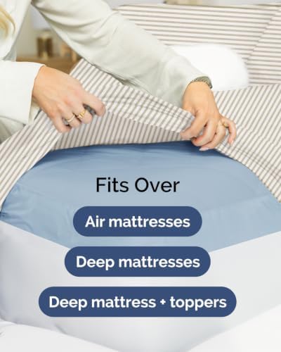 CGK Linens 2 Pack Extra Deep Cal King Fitted Sheets - Beige Stripes - Image 7