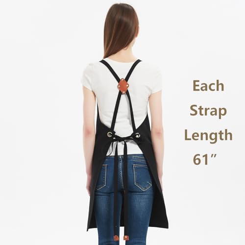 AFUN Aprons for Women Men with Large Pockets, 12-Ounce Cotton Canvas Cross Back Apron - Image 6