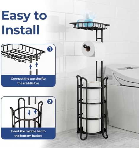 TreeLen Toilet Paper Holder Stand Tissue Paper Roll Dispenser with Shelf for Bathroom Storage Holds Reserve Mega Rolls-Matte Black - Image 6