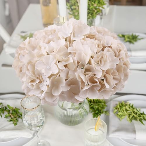 AVIVIHO 10pcs Beige Hydrangea Artificial Flowers Bulk Fake Flowers Hydrangea Silk Flowers with Stems for Western Boho Decor,Home,Wedding Party DIY Pampas Grass Florals Arrangement Decoration - Image 6