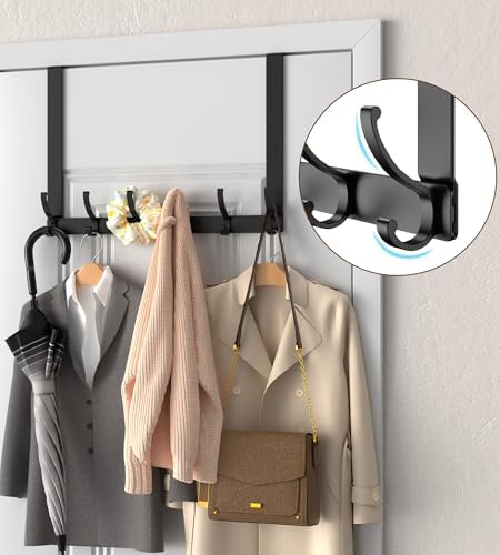 KitchLife Long Over The Door Hooks Hanger with 15.75 inches Extended Arms, Fits 1 3/8" Doors, F40U, 6 Double-Hanger Design Thickened Heavy Duty Bathroom Towel Rack Organization, Matte Black, 1 Pack - Image 7
