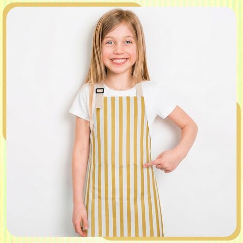 Kids Apron for Cooking Adjustable Striped Kids Apron with Pockets - Image 7