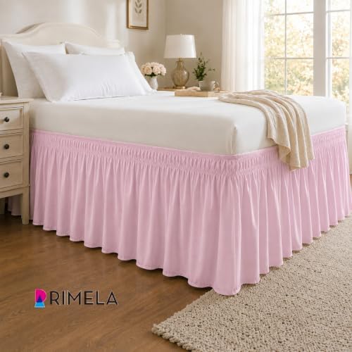 Dusty Pink Bed Skirt King Size 18" Drop, Elastic Wrap Around Bedskirt - Image 7