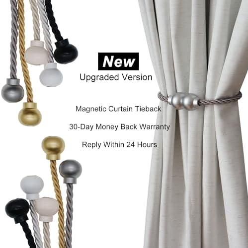 4Pcs Magnetic Curtain Tiebacks Modern Handmade Rope Curtain Tie Backs Grey - Image 7